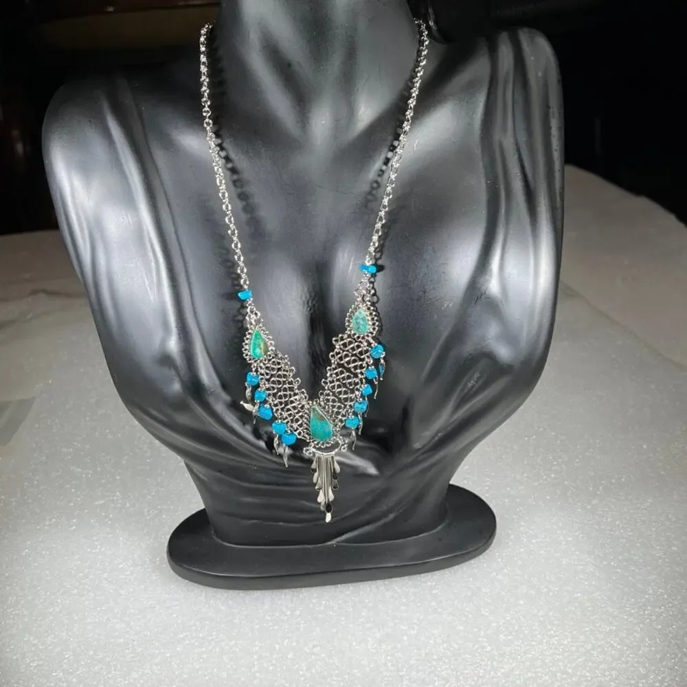Vintage Natural Stone Hand Crafted Wire Wrap Necklace 80s 90s Southwestern Look - Picture 5 of 16
